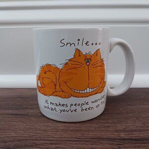 Vintage Carlton Cards Stoneware Orange Smiling Cat Coffee Mug Funny 10 oz